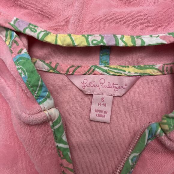 Lilly Pulitzer Pink Short Sleeve Full Zip Terry Cloth Swim Cover Up Girls S/4-5 - Picture 3 of 7